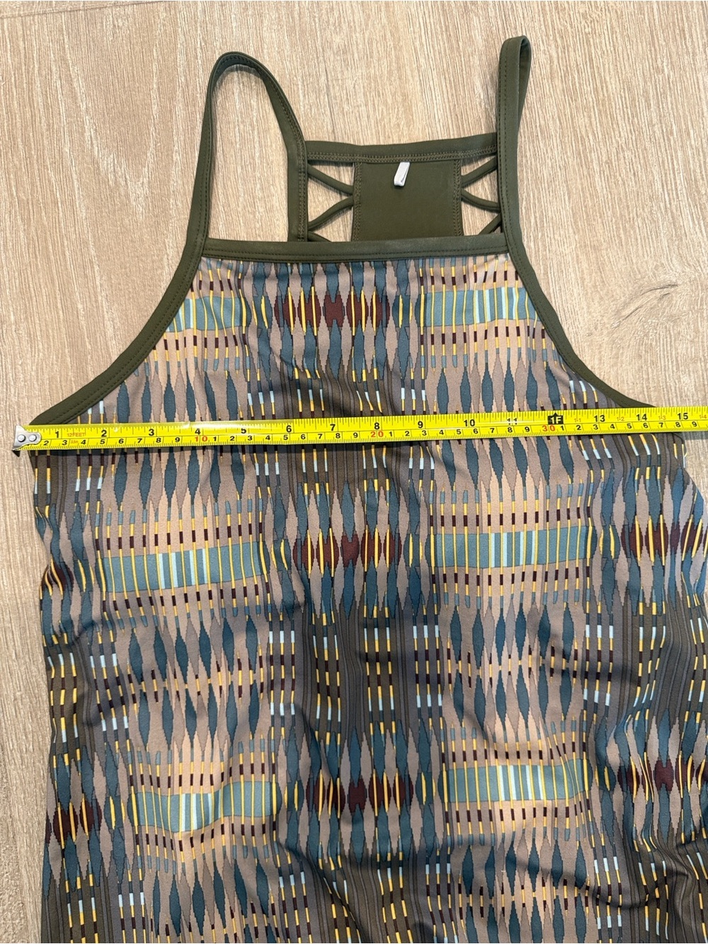 Prana Multicolor Geometric Halter Mini Dress with Olive Trim - Picture 5 of 8